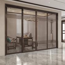 New Chinese solid wood large living room screen partition hanging rail sliding door modern simple Japanese wooden custom