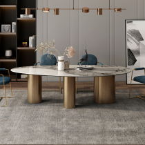 Italian rock board table modern minimalist small household oval shaped dining table and chair combination marble dining table