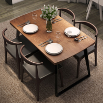 Nordic dining table and chair combination modern simple small apartment one table four chairs Restaurant rectangular household solid wood dining table