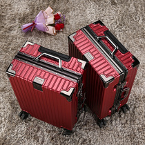 Bride wedding box wine red wedding dowry suitcase Red press box dowry suitcase female aluminum frame password suitcase
