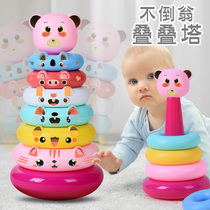 Baby baby stacked Music Toys educational early education 0-1-2 years old ring rainbow stacked music can bite