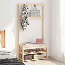 Home door coat rack Entrance shelf Solid wood floor-to-ceiling bedroom shoe rack Shoe stool hanger one combination