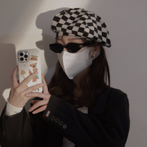 Civen & Kivan Japanese chessboard plaid beret female summer retro Cloud Cap Big Head circle painter hat