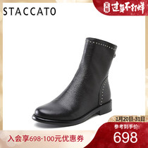 Sigatu winter new sheepskin leather locomotive Plush small heel women's short boots Martin boots q92011dz8