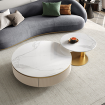 Light luxury Rock Board coffee table high-end size round combination simple modern home living room with storage designer coffee table