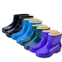  Winter rain shoes womens short tube plus cotton mid-tube plus velvet rain boots Adult women non-slip wear-resistant kitchen work shoes 