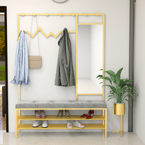 Modern simple wrought iron shoe changing stool hanger integrated with mirror household door coat rack shoe cabinet can sit shoe rack