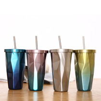 Irregular double layer 304 stainless steel straw cup water cup Ice cup Coffee cup Ice Pa cup gift custom lettering