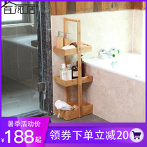 Japanese-style multi-purpose universal wheel toilet rack bathroom slot storage rack living room toilet floor rack solid wood