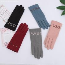 Warm thin gloves ladies spring and autumn Korean version of cute single-layer outdoor cycling driving touch screen cold protection