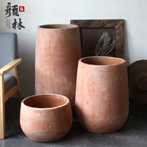 Pastoral brick red pottery New process open flower pot floor large size combination flower pot landscape gardening Deep Basin mud tile Basin