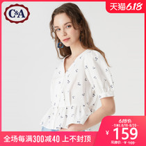 C&A甜美碎花法式V领荷叶边衬衫女学生2020夏季新款CA200227595-WF