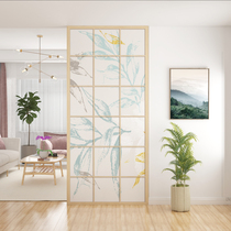 Modern Chinese wood grain fabric partition screen living room study door block entrance interval simple lattice seat screen