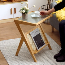 Sofa side a few living room rattan Japanese small tea table glass bedside table mobile creative corner a few small table light luxury
