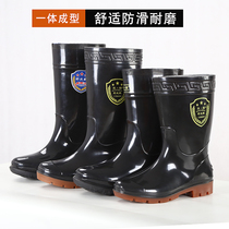 Thickened black rain boots waterproof and oil-proof non-slip high-tube rain boots men wear-resistant acid and alkali plastic black waterproof shoes
