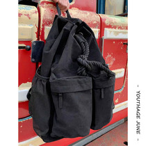 South Korea niche shoulder canvas drawstring backpack Tide brand mens bag College student schoolbag travel bag large capacity computer bag