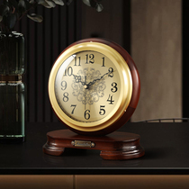 Ishida solid wood clock home desktop clock living room retro simple American desktop mute Chinese clock