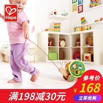 Hape snail trailer baby toddler drawstring wooden multifunctional traction building blocks for men and women children educational toys