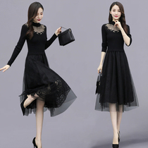 Black long sleeve dress women's autumn 2021 new autumn and winter women's temperament middle-aged mother age reduction gauze skirt