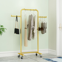 Clothes rack Floor folding indoor single rod drying rack Bedroom hanging rack Household simple cool clothes with wheels