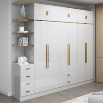 Modern simple wardrobe light luxury glass bedroom wooden combination 468 door wardrobe with top cabinet household wardrobe