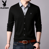 Playboy men's long-sleeved t-shirt shirt collar spring and autumn new men's tops fake two-piece sweater trend