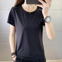 Round neck ice silk quick-drying short-sleeved T-shirt womens summer light breathable elastic perspiration fitness exercise running half-sleeve tide T