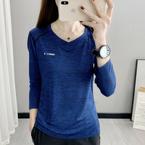 Large size V-collar quick-drying clothes long sleeve T-shirt female spring and autumn light sunscreen running fitness exercise elastic breathable yoga clothing