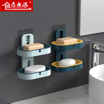 Double soap box wall-mounted drain soap box Non-punch double toilet drain soap bathroom rack
