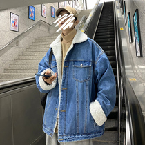 Hong Kong style Tide brand lamb wool coat thick denim cotton clothes High Street ins tide oversize loose Japanese cotton coat