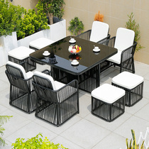 Outdoor Rattan Table And Chairs Courtyard Casual Rattan Chair Combination Terrace Garden Outdoor Tea Table Furniture Chair Waterproof Sunscreen