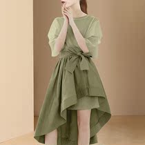 2021 summer new European and American fashion temperament thin suit T-shirt dress irregular skirt two-piece set