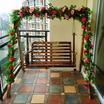 Solid wood double swing outdoor anti-corrosion carbonized hanging chair Courtyard balcony Indoor adult childrens leisure cradle chair