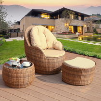 Outdoor rattan knitted table and chairs combined patio villa garden open air balcony rattan chair three pieces waterproof sunscreen leaning back chair