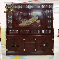 East Africa black and sour wood cabinet type screen porch solid wood seat screen floor mahogany partition Chinese double-sided carved shoe cabinet