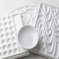 Imitation porcelain wave palette Oval corrugated ceramic plate Chinese painting ink disc palette plum blossom plate watercolor palette