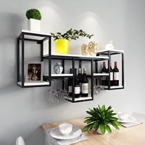 Light luxury Wrought iron wall-mounted wine cabinet wine rack Restaurant wine glass rack Wall shelf lattice storage flower rack Household