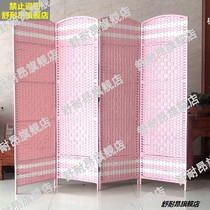 Straw screen partition modern simple living room bedroom shielding home folding screen simple folding mobile solid wood screen