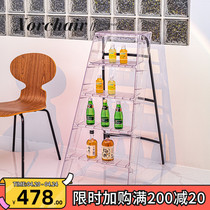 Home Multifunction Folding Ladder Indoor Flower Racks acrylic anti-slip herringbone ladders transparent mobile portable three-step ladder