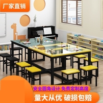 Glass art table Painting table Kindergarten trust class Student tutoring training course table and chair Handmade calligraphy Studio table