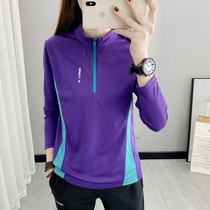 Spring and autumn outdoor quick-drying clothes female thin breathable elastic T-shirt Korean perspiration sports mountaineering stand collar long sleeve top