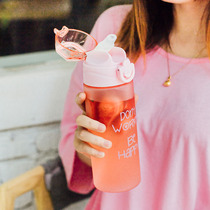 Adult cute with straw cup pregnant woman maternal portable Korean version of adult plastic girl heart with scale water Cup
