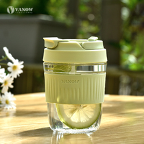 British vanow glass cup coffee cup cute portable with straw summer milk tea cup with lid