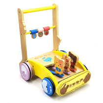Japanese-style wooden baby toddler stroller baby walking practice car cartoon hug bear shellfish rabbit foldable portable