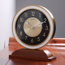 New Chinese home clock clock living room desktop light luxury retro solid wood ornaments clock simple silent small table clock