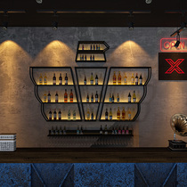 Bar wall hanging red wine shelf iron industrial wind stainless steel wine cabinet commercial wall display cabinet bar rack