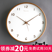 MJK solid wood wall clock simple modern fashion personality creative clock Nordic light luxury silent clock living room home