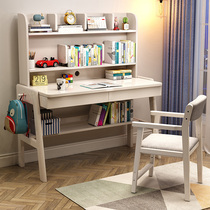 Children's solid wood student desk bookshelf integrated table small apartment girl bedroom cabinet chair a set of combined learning table