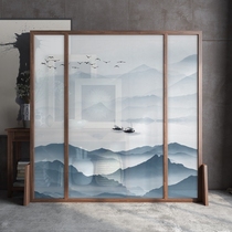New Chinese landscape screen partition living room shielding simple modern office entrance entrance wooden mobile seat screen