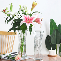 Creative large transparent hexagonal glass vase water rich bamboo lily flower vase home living room ornaments